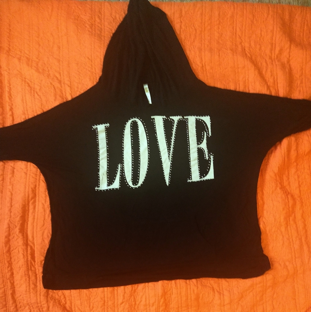 Hoodie- Size 3X,Black cotton with LOVE in White letters and Glitter type border